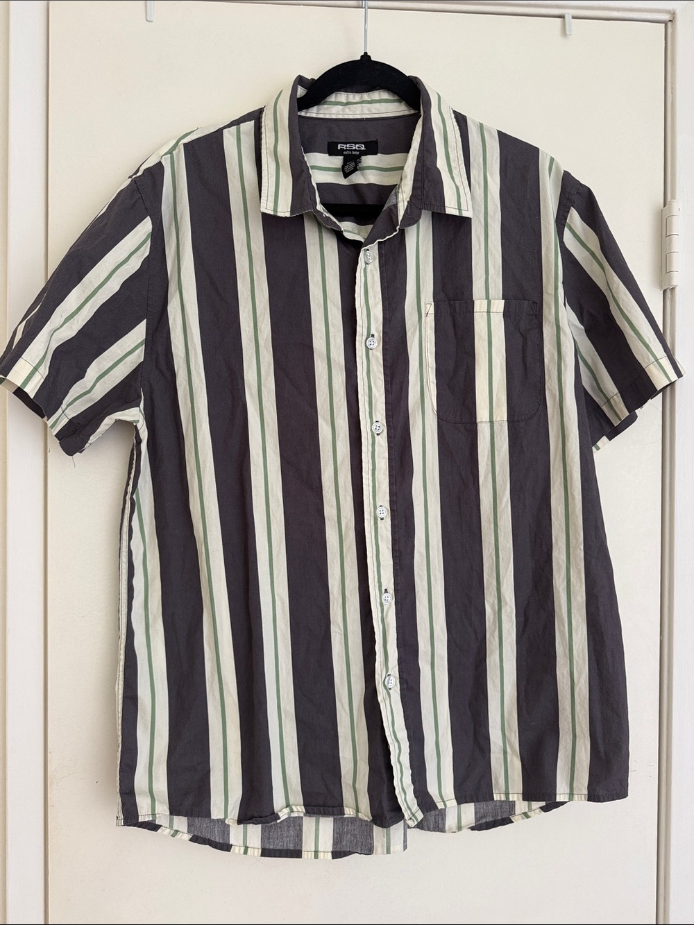 Men's Short-Sleeve Vertical Stripe Shirt - Dark Navy & Cream Accents size XL